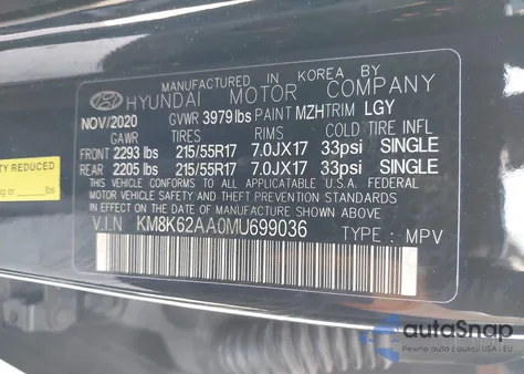 2021 Hyundai Kona Sel Plus from USA, damaged, VIN KM8K62AA0MU699036